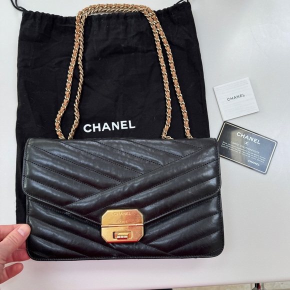 Vintage Chanel Quilted Gabrielle Lambskin Bag Black with Blush Strap - Picture 12 of 13